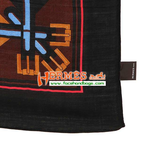 Hermes Cashmere Square Scarf HECASS 140 x 140 Brown Black - Click Image to Close